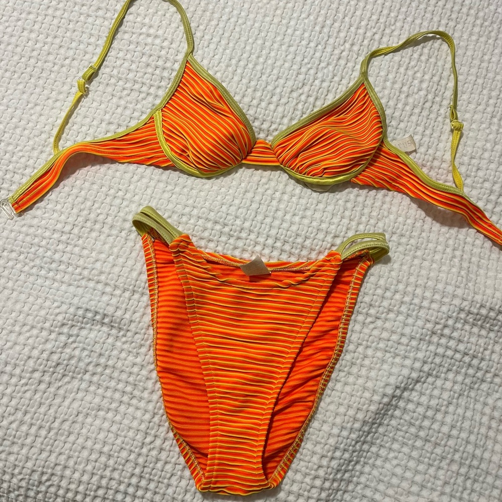 Vintage Orange and Yellow Striped Bikini Set